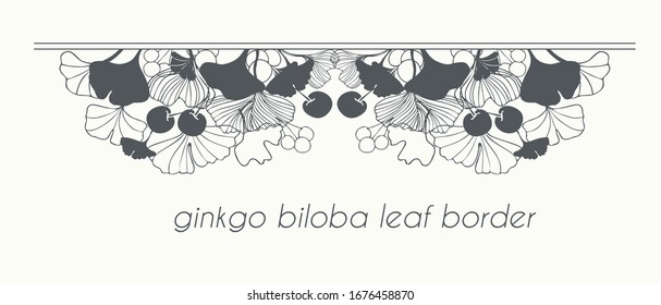 Hand drawn japanese leaves of ginkgo biloba tree. isolated vector. Concept for medical or cosmetic packaging, emblem border with berries and leaves for leaflets. Organic and natural leaves