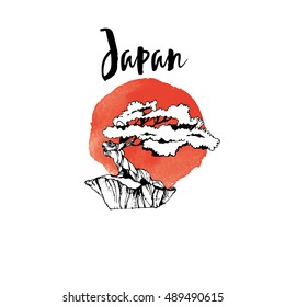 Hand drawn Japanese logo design.Vector Sketch background