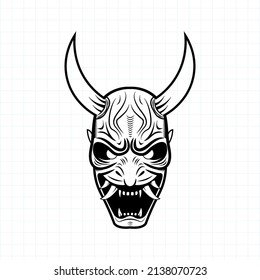 Hand drawn Japanese Oni demon mask, Vector illustration eps.10