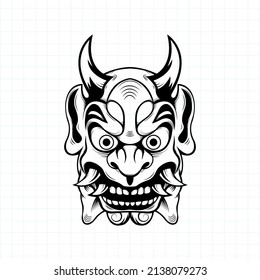 Hand drawn Japanese Oni demon mask coloring page, Vector illustration eps.10