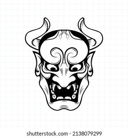 Hand drawn Japanese Oni demon mask coloring page, Vector illustration eps.10