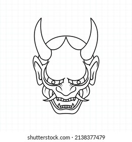 Hand drawn Japanese Oni demon mask coloring page, Vector illustration eps.10