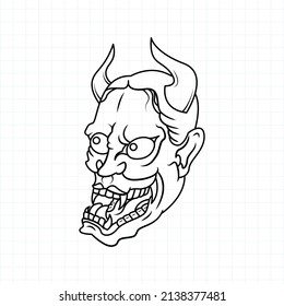Hand drawn Japanese Oni demon mask coloring page, Vector illustration eps.10
