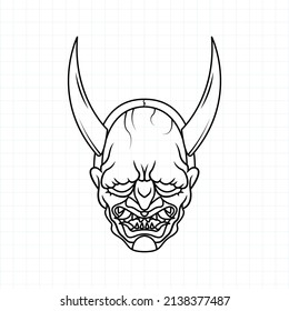 Hand drawn Japanese Oni demon mask coloring page, Vector illustration eps.10