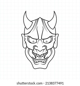 Hand drawn Japanese Oni demon mask coloring page, Vector illustration eps.10