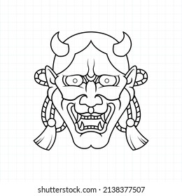 Hand drawn Japanese Oni demon mask coloring page, Vector illustration eps.10