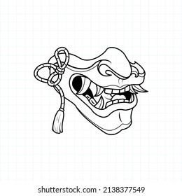 Hand gezeichnete Japanische Eindämonenmaske-Farbseite, Vektorgrafik eps.10
