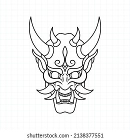 Hand drawn Japanese Oni demon mask coloring page, Vector illustration eps.10