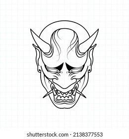 Hand drawn Japanese Oni demon mask coloring page, Vector illustration eps.10