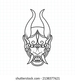 Hand drawn Japanese Oni demon mask coloring page, Vector illustration eps.10