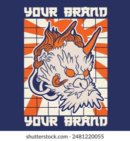 Hand drawn Japanese Oni demon , Vector illustration