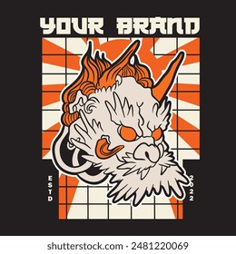 Hand drawn Japanese Oni demon , Vector illustration