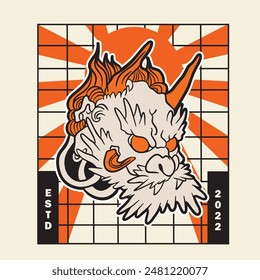 Hand drawn Japanese Oni demon , Vector illustration