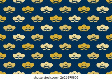 Motif japonais dessiné à la main de pins, joli fond d'écran à motif japonais, arrière-plan Image vectorielle harmonieux à la couleur dorée