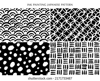 Hand drawn Japanese seamless pattern. Paint and ink textures.