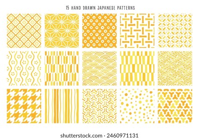 Hand Drawn Japanese seamless pattern set.