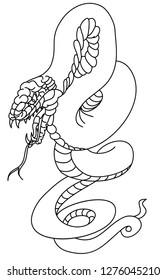 Hand drawn Japanese snake vector for tattoo design isolate on white background.