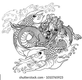 Japanese Old Dragon Tattoo Back Bodyhand Stock Vector (Royalty Free ...