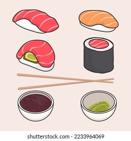 Hand drawn Japanese sushi food vector illustration