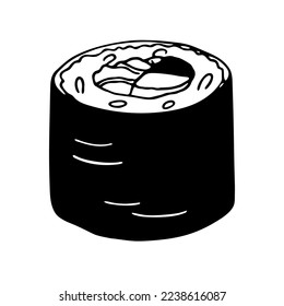 Hand drawn Japanese sushi futomaki. Asian food sketch Illustration. Sushi bar