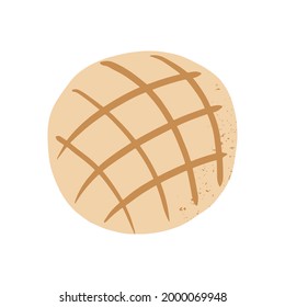 Hand drawn Japanese sweet bread, melon shaped bun, Melon pan, Japanese traditional bakery vector illustration.