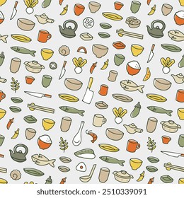 hand drawn Japanese tableware pattern