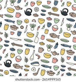 hand drawn Japanese tableware pattern