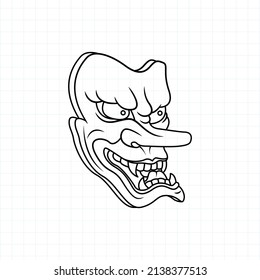 Hand drawn Japanese Tengu mask coloring page, Vector illustration eps.10