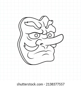 Hand drawn Japanese Tengu mask coloring page, Vector illustration eps.10