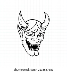 Hand drawn Japanese Tengu mask coloring page, Vector illustration eps.10