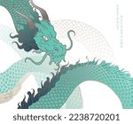 hand drawn japanese vector dragon in brown, white and green 