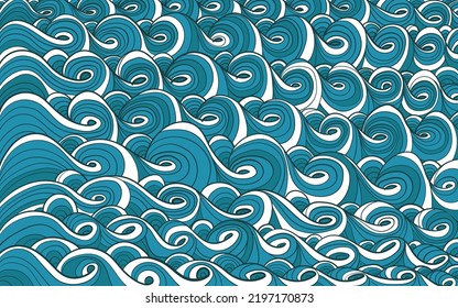 Hand drawn japanese wave pattern illustration