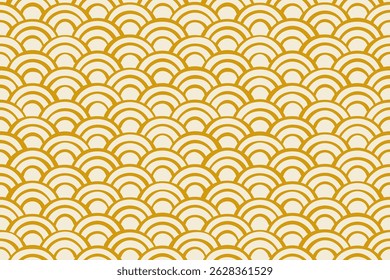 Fondo de patrón de onda japonés dibujado a mano en color dorado, hermoso Fondo de pantalla de patrón japonés, material de Vector sin costuras