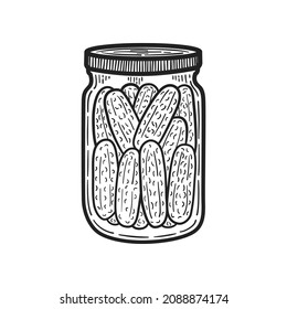 Hand drawn jar of canned cucumbers. Sketch. Vector illustration