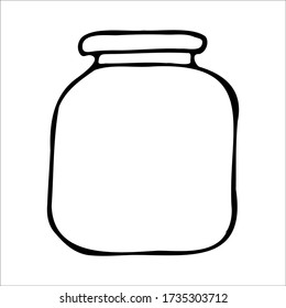 Hand drawn jar. Contour sketch. Kitchen objects doodle style. Vector illustration isolated on white background. Alchemy and vintage.