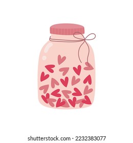 Hand drawn jar with hearts. Design element for greeting card, invitation, print, sticker. Isolated vector illustration 