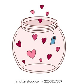 Hand drawn jar and hearts for Valentine day. Design elements for posters, greeting cards, banners and invitations.