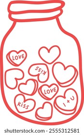 Hand Drawn Jar With Hearts Vector Illustration
