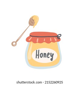 Hand drawn jar of honey. Illustration for advertising, web, booklets, postcards.

