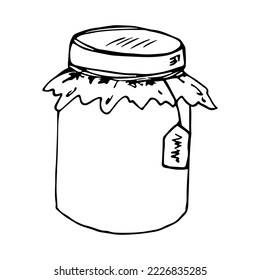 Hand drawn jar of jam or honey clipart. Healthy natural organic product doodle.