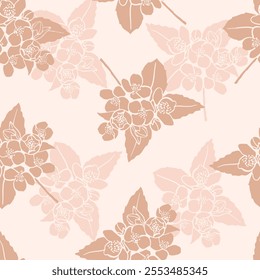 Hand drawn jasmine flowers seamless pattern in pastel colors. Minimalistic floral design for fabric, textile, wrapping paper, gift paper