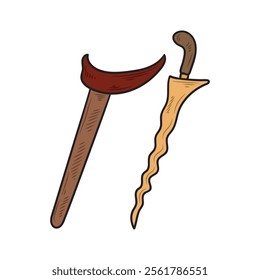 Hand Drawn Javanese Culture Illustration Colored - Keris