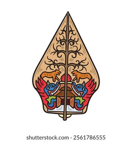 Hand Drawn Javanese Culture Illustration Colored - Wayang Mountain