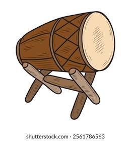 Hand Drawn Javanese Culture Illustration Colored - Javanese Drum