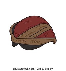 Hand Drawn Javanese Culture Illustration Colored - Blangkon Hat