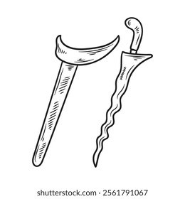 Hand Drawn Javanese Culture Illustration Colorless - Keris