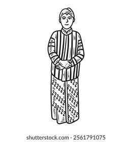 Hand Drawn Javanese Culture Illustration Colorless - Javanese Traditional Clothes