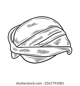 Hand Drawn Javanese Culture Illustration Colorless - Blangkon Hat