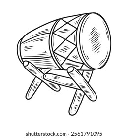 Hand Drawn Javanese Culture Illustration Colorless - Javanese Drum