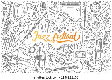 Hand drawn Jazz festival set doodle vector background